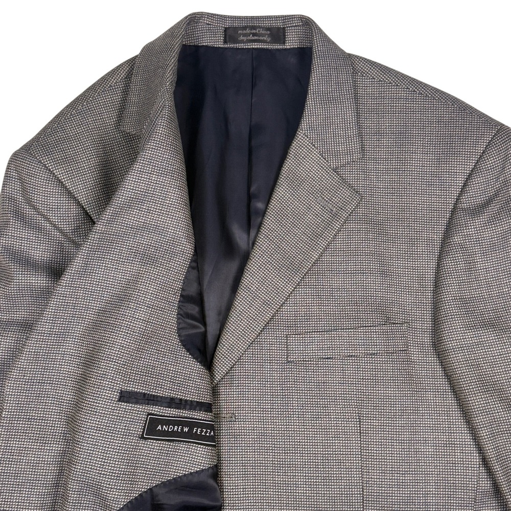 Andrew Fezza Blazer‎ Mens 43R Gray Houndstooth Wool/Silk/Poly/Rayon